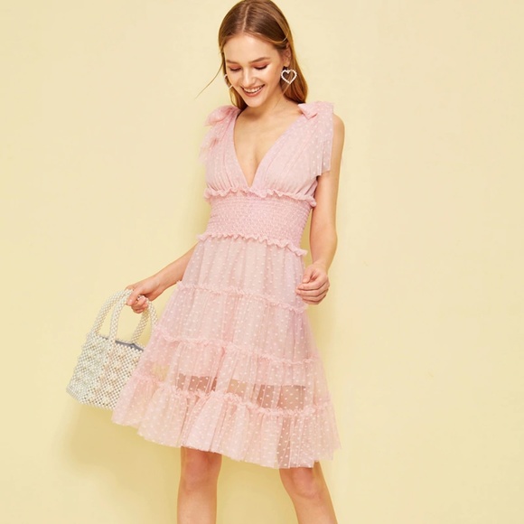 SHEIN Dresses & Skirts - Shoulder Knot Plunging Neck Mesh Dress